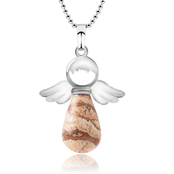 Collier pendentif porte-bonheur en cristal naturel avec petites ailes d'ange de Buddha Stones
