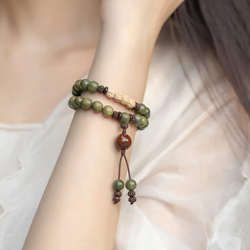 Bracelet de paix positive en bois de santal vert