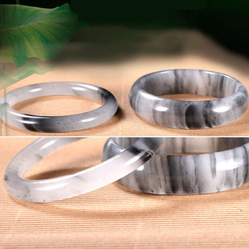 Bracelet de richesse en jade doré et soie couleur encre naturelle Buddha Stones