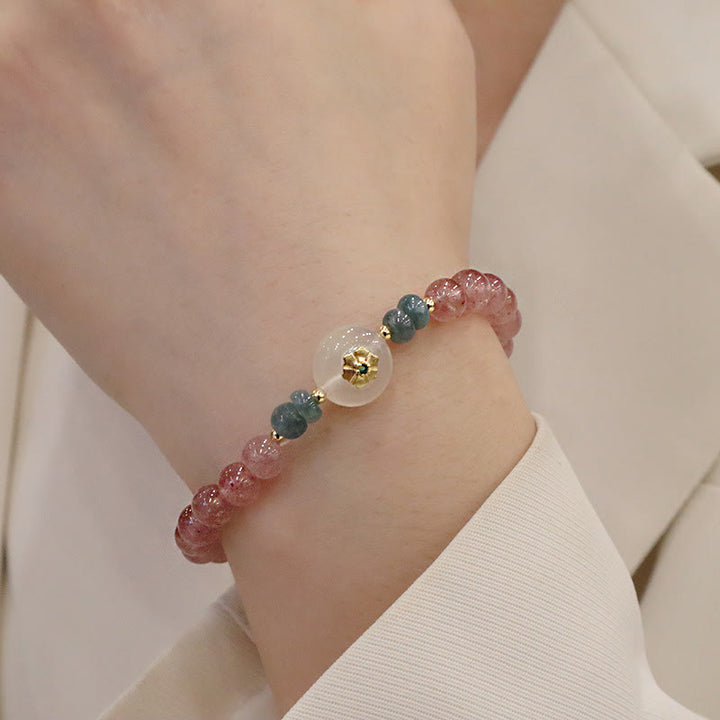 Bracelet de guérison en jade calcédoine et quartz fraise naturel Buddha Stones