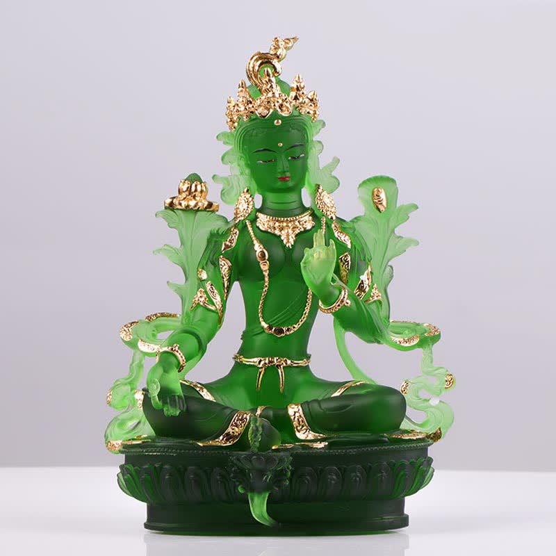 Buddha Stones Bodhisattva Tara verte Pièce d'art en cristal Liuli faite à la main Protection Maison Bureau Statue Décoration - image 5