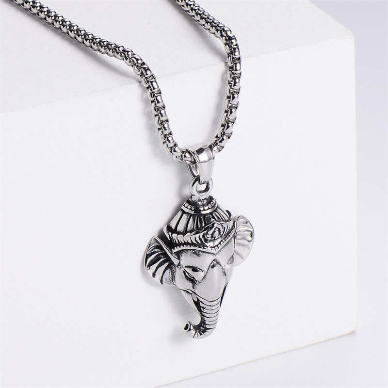 Collier pendentif de protection en acier titane éléphant Ganesh Ganpati - Argent - image 3