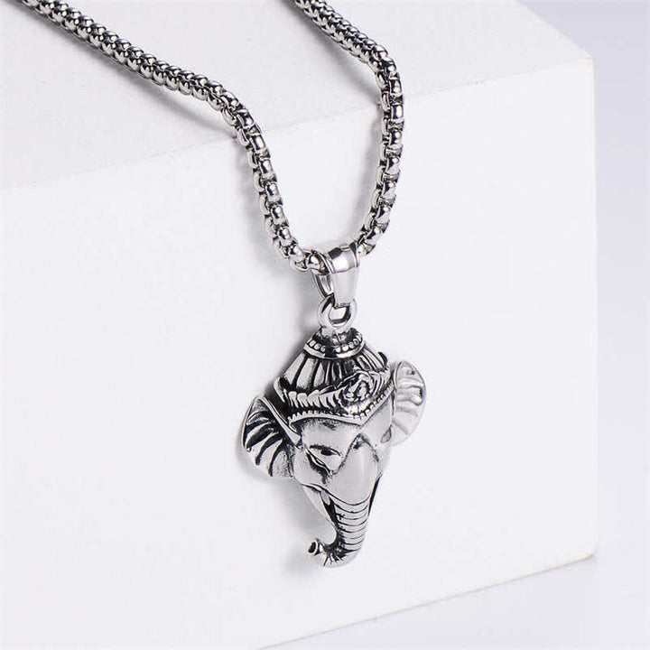 Collier pendentif de protection en acier titane éléphant Ganesh Ganpati - Argent - image 3