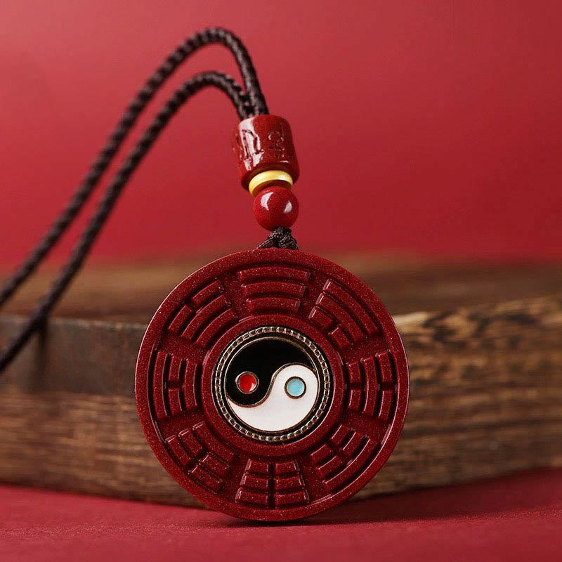 Collier pendentif rotatif en Buddha Stones en cinabre naturel Bagua Yin Yang pour éloigner les mauvais esprits - Cinabre (Calme ♥ Concentration) - image 1