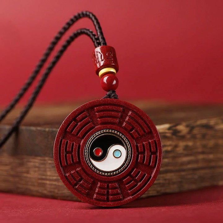 Collier pendentif rotatif en Buddha Stones en cinabre naturel Bagua Yin Yang pour éloigner les mauvais esprits - Cinabre (Calme ♥ Concentration) - image 1