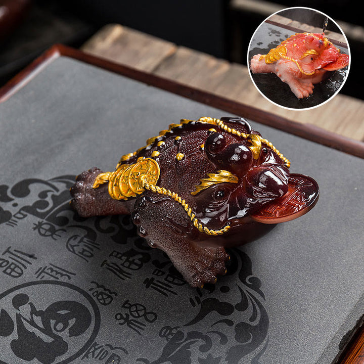 Buddha Stones changeantes de couleur FengShui richesse grenouille porte-bonheur pièce de cuivre thé animal de compagnie figurine en résine décoration