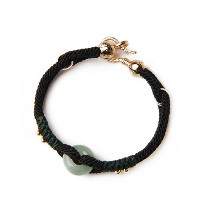 Bracelet couple porte-bonheur en corde noire Buddha Stones et jade tibétain