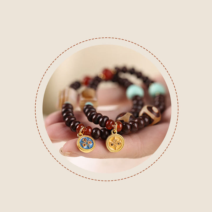 Bracelet en perles de Bodhi violettes naturelles du Tibet Buddha Stones et perles Dzi Dieu de la richesse et de la sagesse