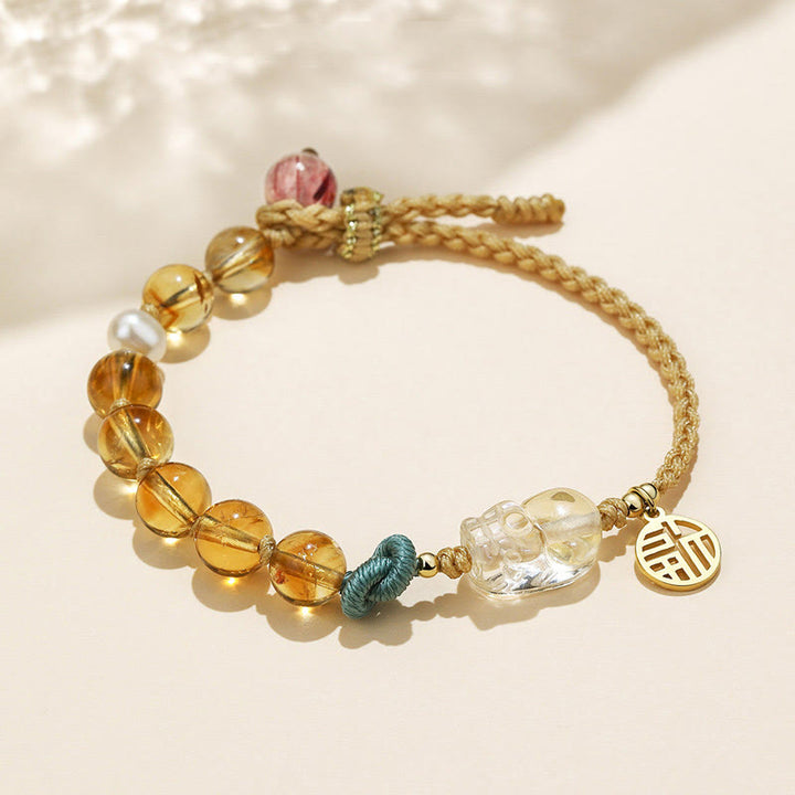 Bracelet tressé en fil de prospérité avec Buddha Stones et citrine PiXiu Fu