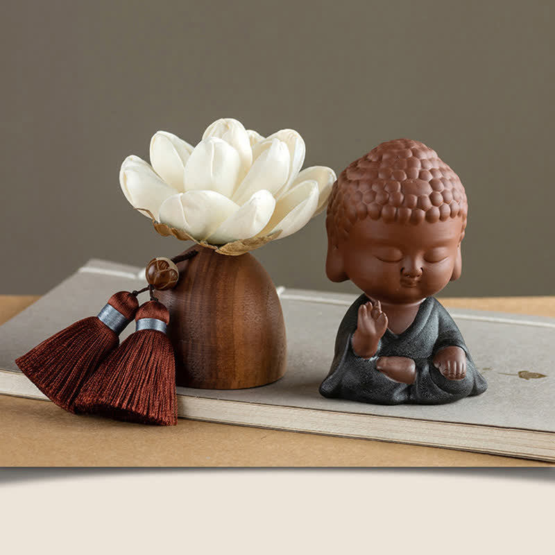 Décorations de guérison apaisantes en forme de fleur de Bouddha en bois de pêcher noir - Petite méditation du Tathagata - image 5