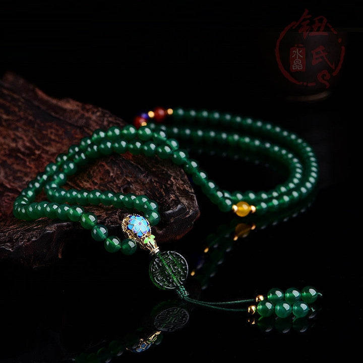Bracelet de soutien énergétique en agate verte naturelle avec 108 perles Mala Buddha Stones