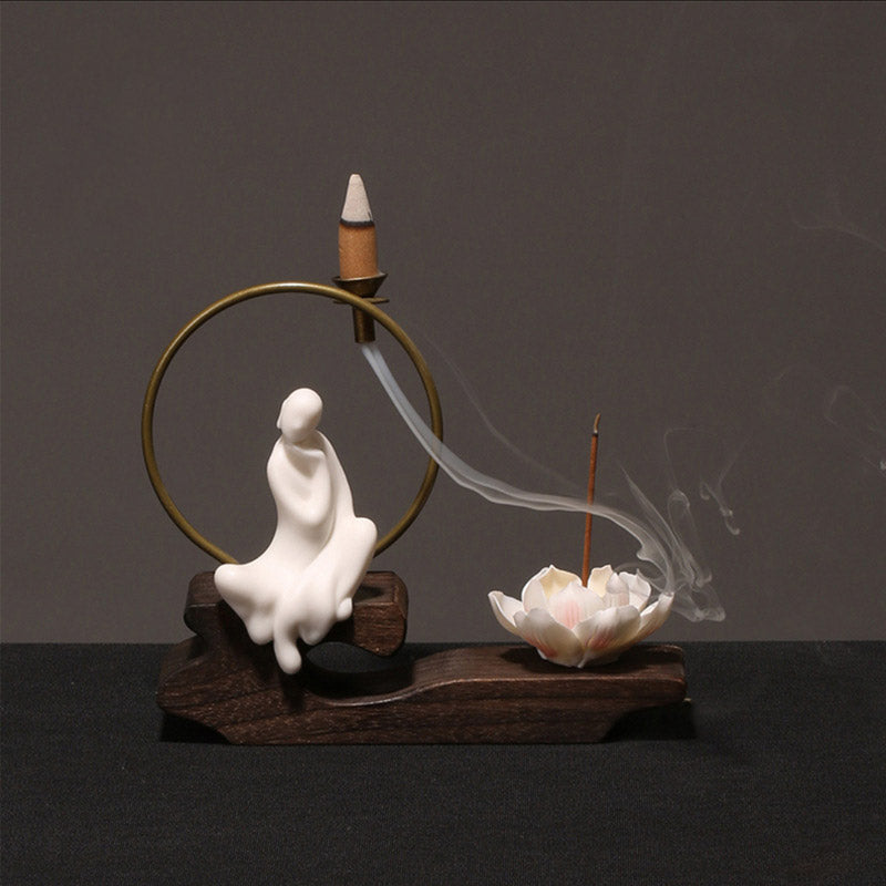 Brûleur d'encens en céramique avec Buddha Stones et lotus pour la guérison et la méditation