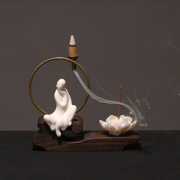 Brûleur d'encens en céramique avec Buddha Stones et lotus pour la guérison et la méditation
