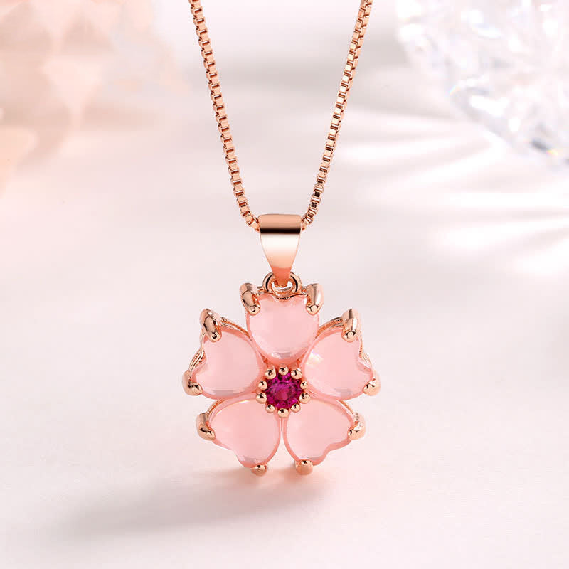 Collier avec pendentif apaisant en forme de cœur et de fleur en cristal rose de Buddha Stones