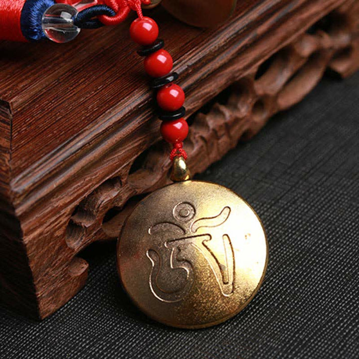 Buddha Stones Tibet Om Mani Padme Hum Roue de prière Neuf Palais Huit Trigrammes Cuivre Décoration suspendue pour voiture