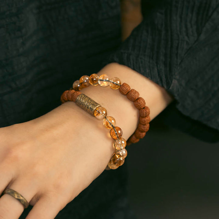 Bracelet double tour en Buddha Stones et Rudraksha Bodhi Seed