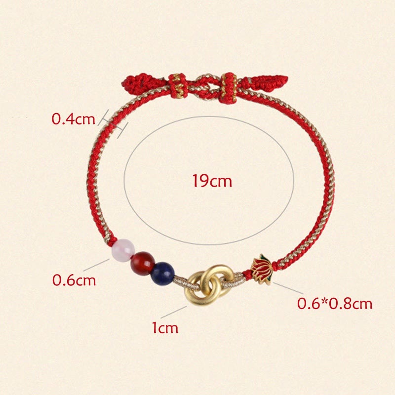 Bracelet de bon augure Lotus à double boucle de paix en argent sterling 925 Buddha Stones