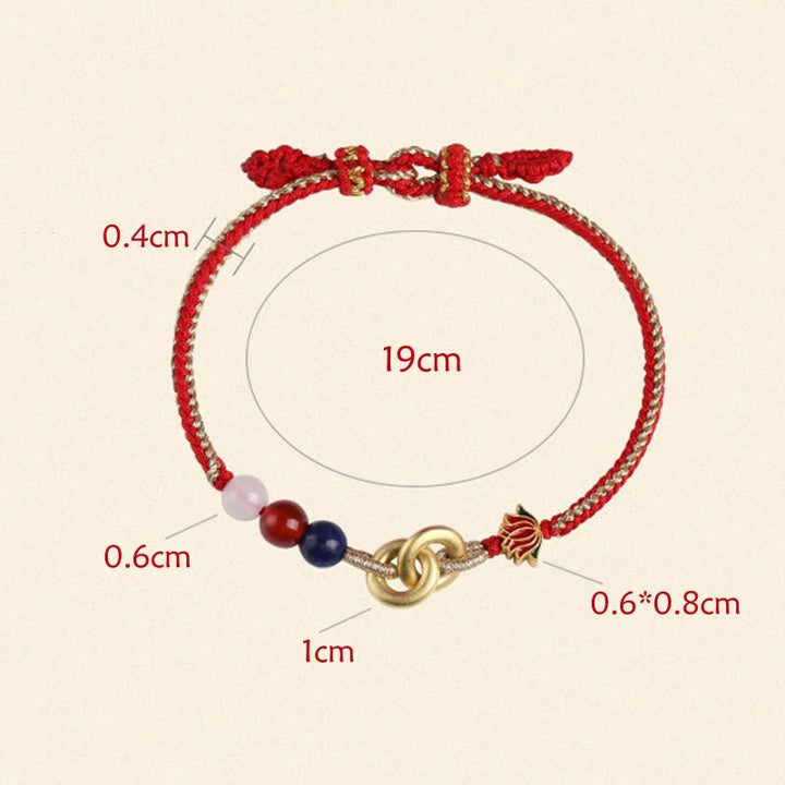 Bracelet de bon augure Lotus à double boucle de paix en argent sterling 925 Buddha Stones