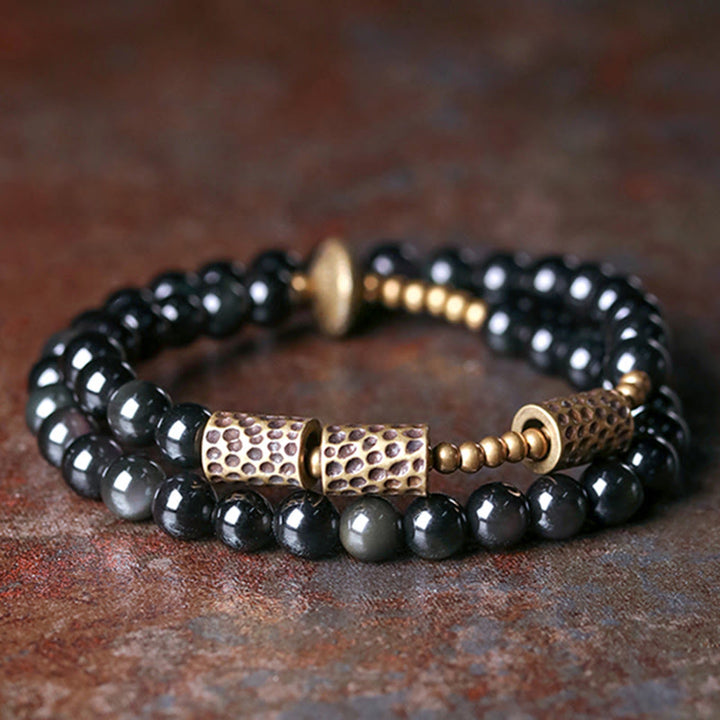 Bracelet double tour en cuivre et obsidienne arc-en-ciel Buddha Stones