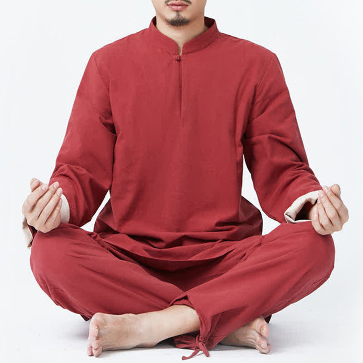 Ensemble de vêtements en coton et lin pour homme Buddha Stones, méditation spirituelle, zen, yoga, prière - Rouge - US/UK/AU44，EU54 (3XL) - image 8