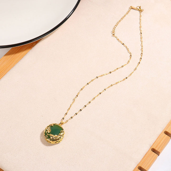 Collier pendentif porte-bonheur en jade naturel avec Buddha Stones et poisson Koi et lotus - image 3