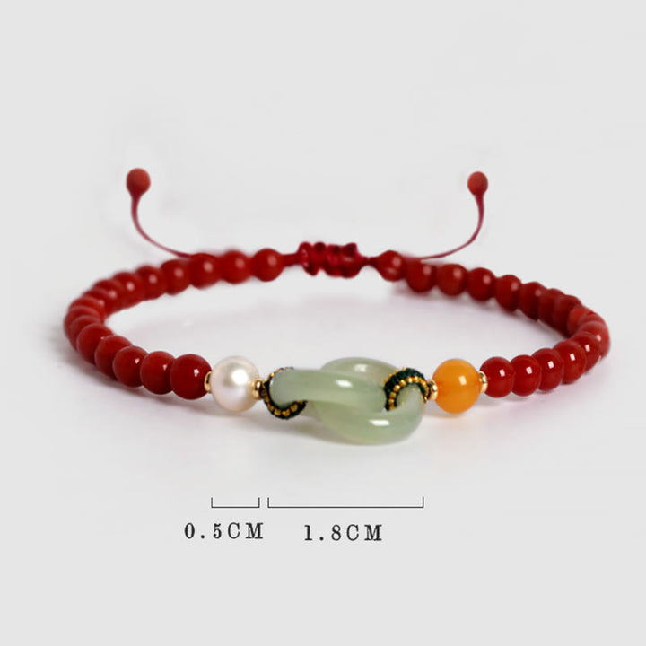 Bracelet de confiance à double boucle de paix en agate rouge naturelle et jade Hetian de Buddha Stones
