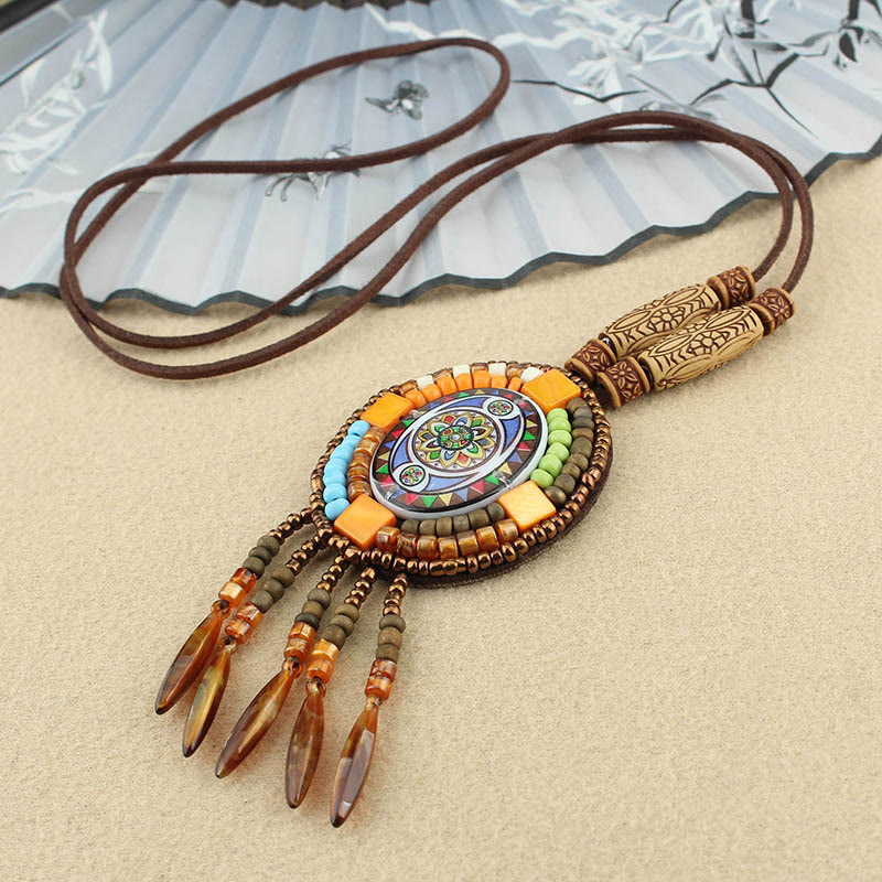 Collier pendentif créatif en perles à motif mandala et Buddha Stones