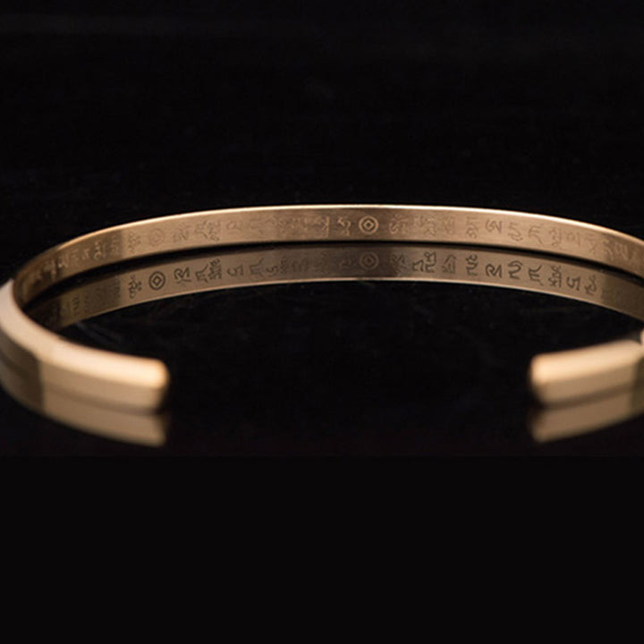 Bracelet de protection et de bénédiction en acier titane gravé avec six mots vrais de Buddha Stones