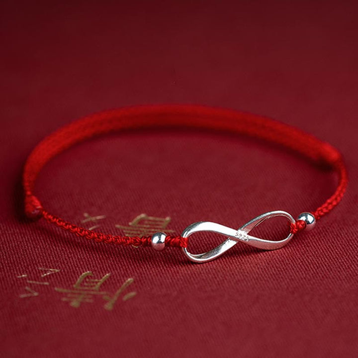 Bracelet de cheville en argent sterling 925 Buddha Stones et nœud sans fin, protection, chance, cordon rouge