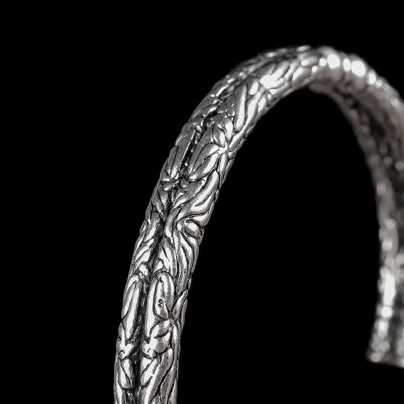 Bracelet manchette d'équilibre gravé à motif de dragon fleuri
