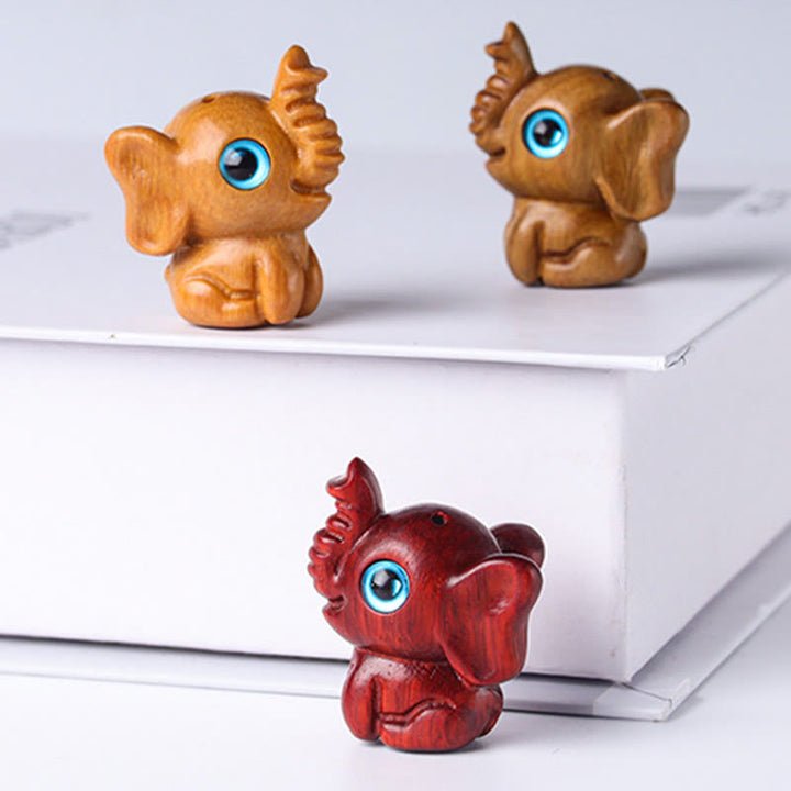 Buddha Stones Bois de santal Petite feuille Bois de santal rouge Bois de santal vert Mini éléphant porte-bonheur sculpté Décoration de protection - image 29