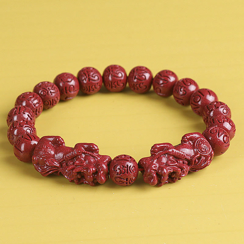 Bracelet de perles de chance et de richesse en Buddha Stones Double PiXiu Cinabre Om Mani Padme Hum