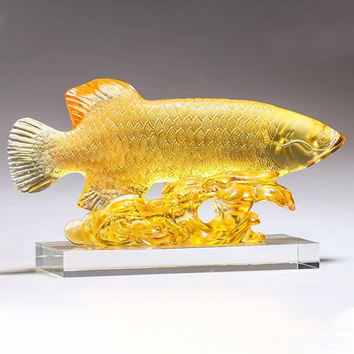 Pièce d'art en cristal de poisson Koi faite à la main Liuli, décoration de bureau à domicile porte-bonheur