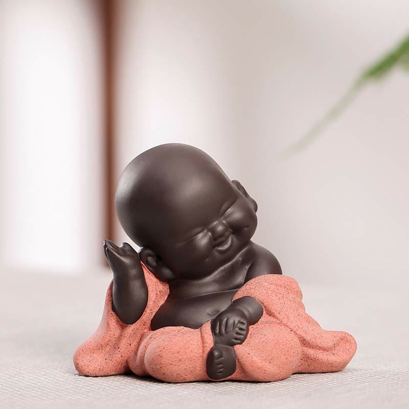 Buddha Stones Toujours Souriant Bouddha Rieur Richesse Chance Argile Violette Statue Maitreya Décoration - Bouddha rieur et heureux - image 9