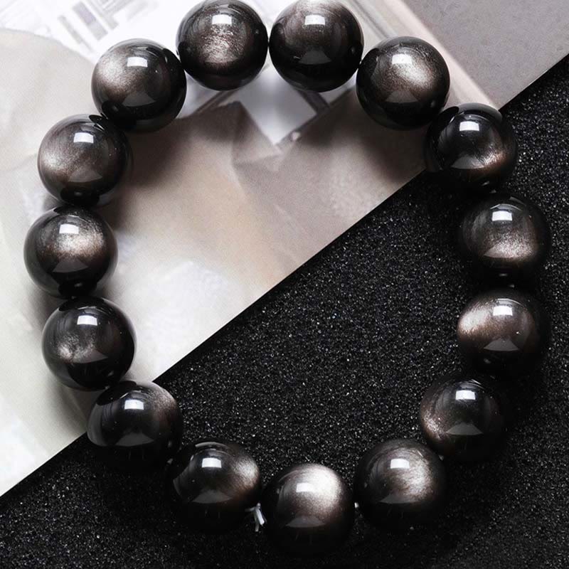 Bracelet de protection apaisant en obsidienne naturelle argentée de Buddha Stones