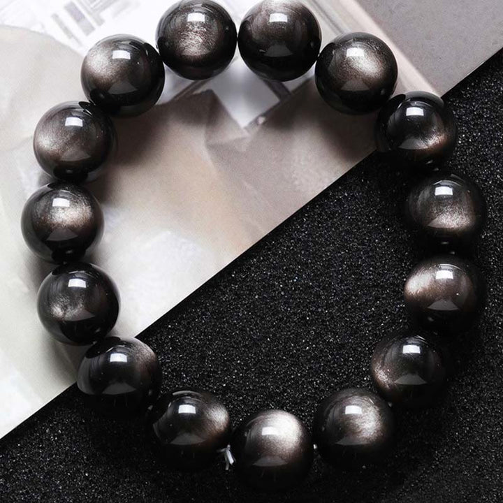 Bracelet de protection apaisant en obsidienne naturelle argentée de Buddha Stones