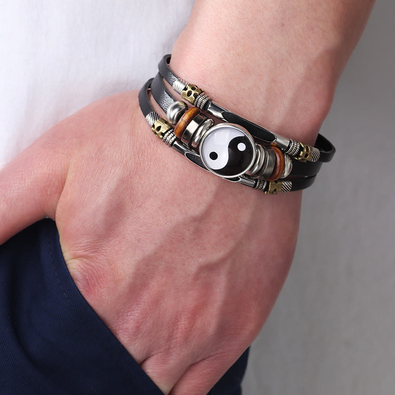 Bracelet d'équilibre en cuir Yin Yang Buddha Stones