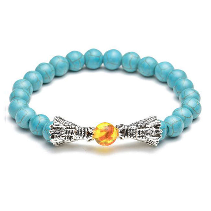 Bracelet de perles de bénédiction du dragon en pierre de lave turquoise blanche et Buddha Stones