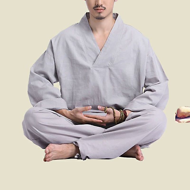 Ensemble de vêtements de yoga pour homme Buddha Stones, méditation, prière, col en V, coton et lin, pratique spirituelle zen - image 11