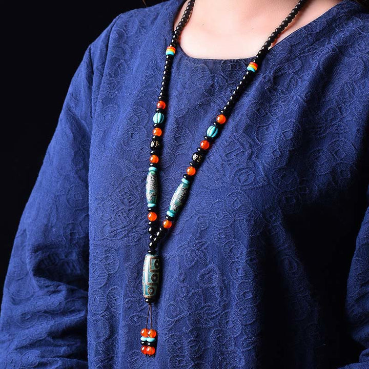 Collier pendentif de protection Om Mani Padme Hum en Buddha Stones tibétaines à neuf yeux Dzi motif dragon - image 4