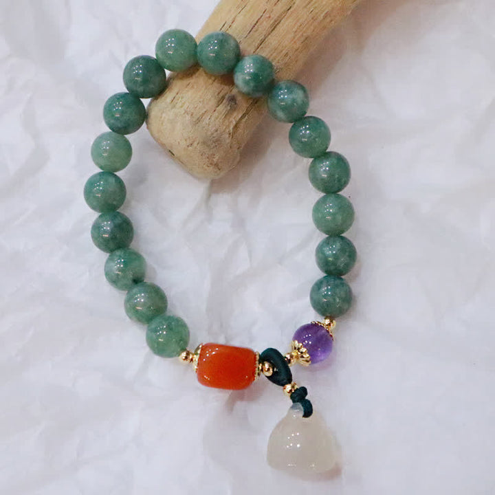 Bracelet de guérison en cristal d'améthyste avec boucle de paix et lotus en jade cyan et citrouille