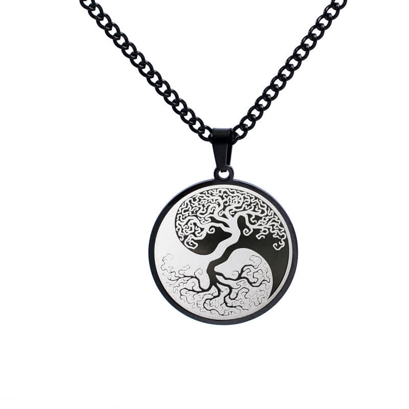 Collier pendentif en acier titane avec Buddha Stones et arbre de vie - Noir - image 3