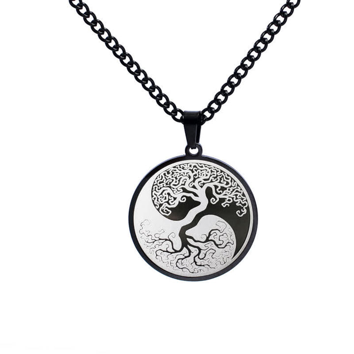 Collier pendentif en acier titane avec Buddha Stones et arbre de vie - Noir - image 3