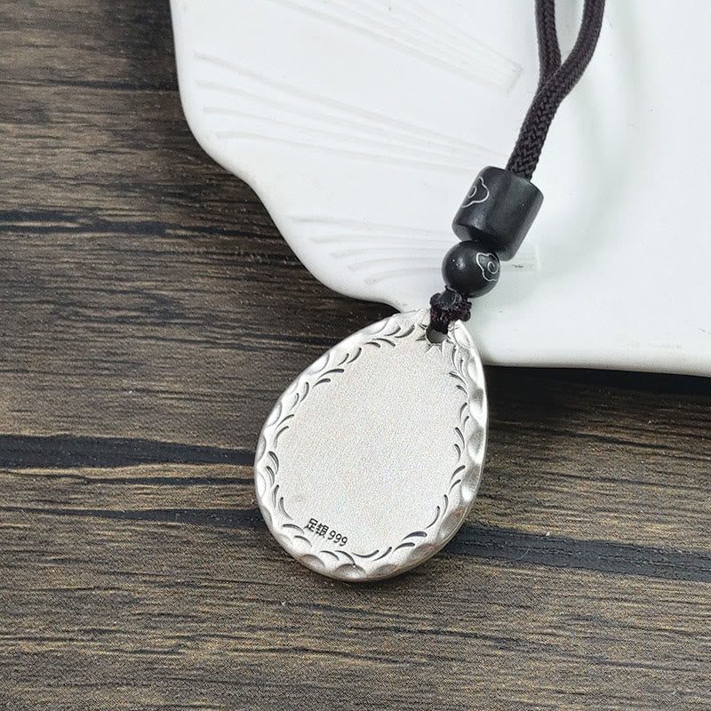 Collier pendentif en argent sterling 999 vintage avec Buddha Stones Yin Yang Bagua en forme de goutte d'eau - image 2