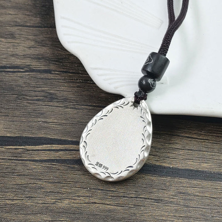 Collier pendentif en argent sterling 999 vintage avec Buddha Stones Yin Yang Bagua en forme de goutte d'eau - image 2