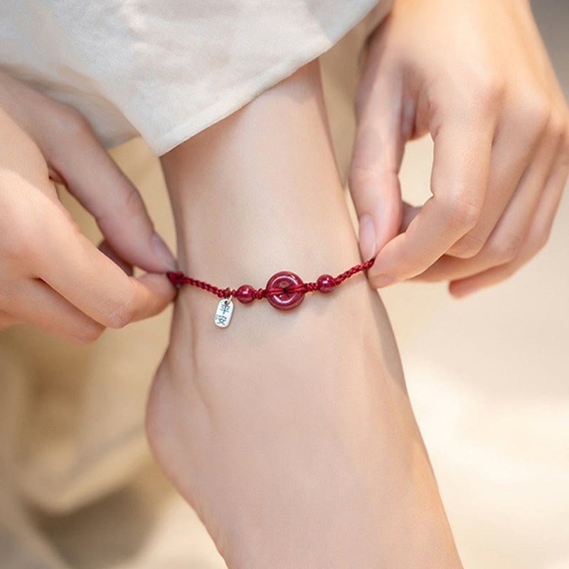 Bracelet de cheville en corde de bénédiction avec breloque en cinabre faite à la main en Buddha Stones