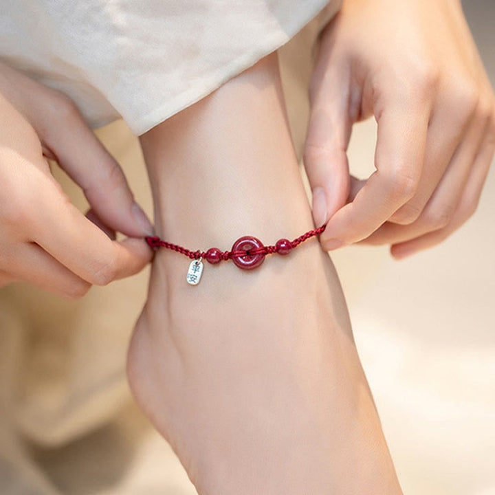Bracelet de cheville en corde de bénédiction avec breloque en cinabre faite à la main en Buddha Stones