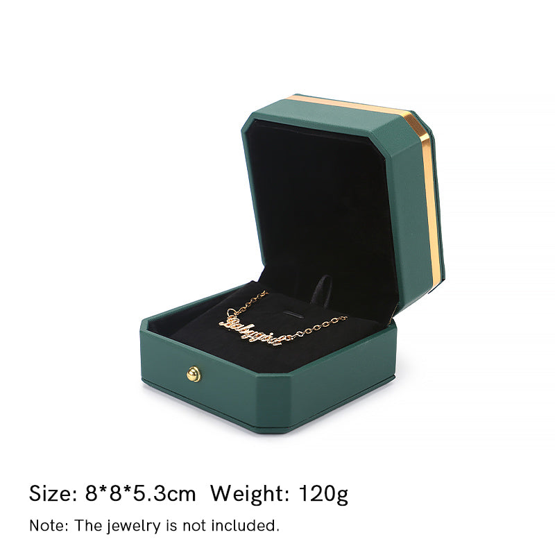Coffret de rangement pour bijoux Coffret cadeau en cuir PU - Vert foncé - Boîte à pendentif (8*8*5,3 cm) - image 9