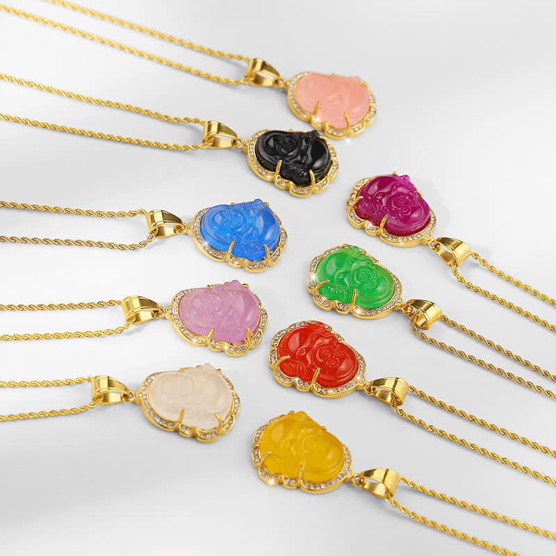 Collier avec pendentif porte-bonheur en jade Bouddha rieur rempli d'or 18 carats de Buddha Stones - image 16