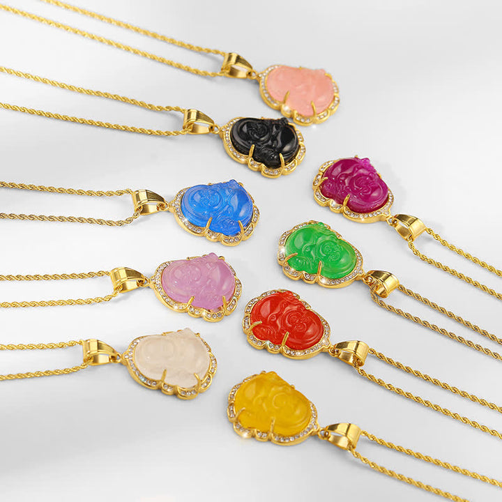 Collier avec pendentif porte-bonheur en jade Bouddha rieur rempli d'or 18 carats de Buddha Stones - image 16